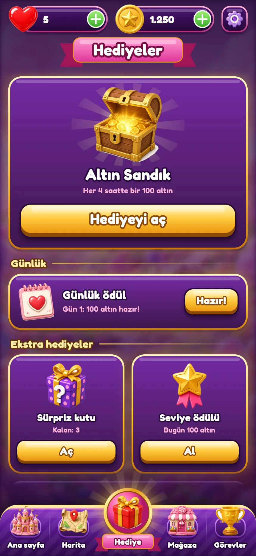 Hediyeler ekranı