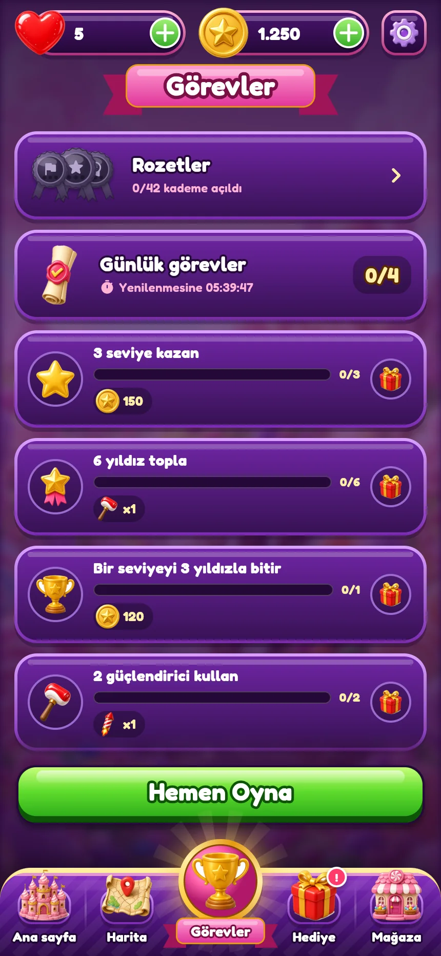Görevler ekranı